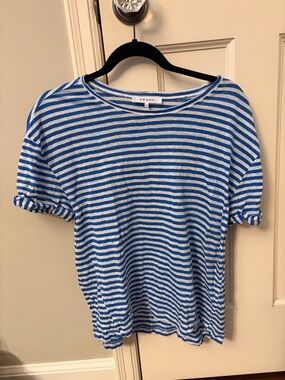 Frame Blue & White Striped Short Sleeve Tee